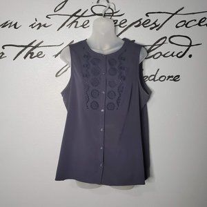 The Loft Navy Sleeveless Top with Detailed Front, Lg